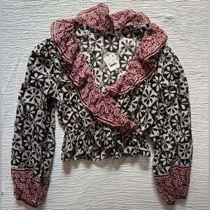Anthropologie Black and Red Floral Blouse